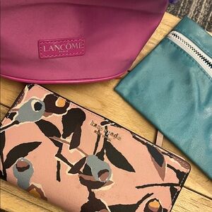 Kate Spade Pink and Black Floral Wallet, Lancôme & Ipsy Cosmetics Bags 3 pc